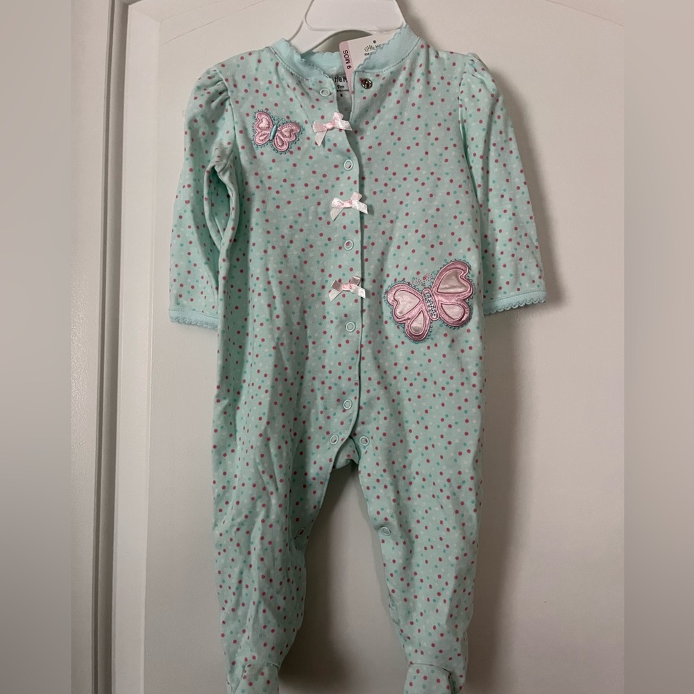 NWT “Little Me” Aqua infant sleeper, nine month size